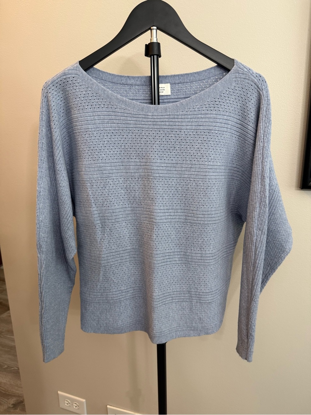 Common Thread Light Blue Scoop Neck Sweater with Textured Open-Stitch